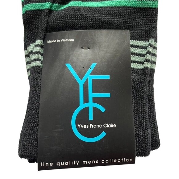 Yves Franc Claire Mens Black Green Striped Crew Socks Size 10-13 Cotton Blend u - Picture 3 of 4